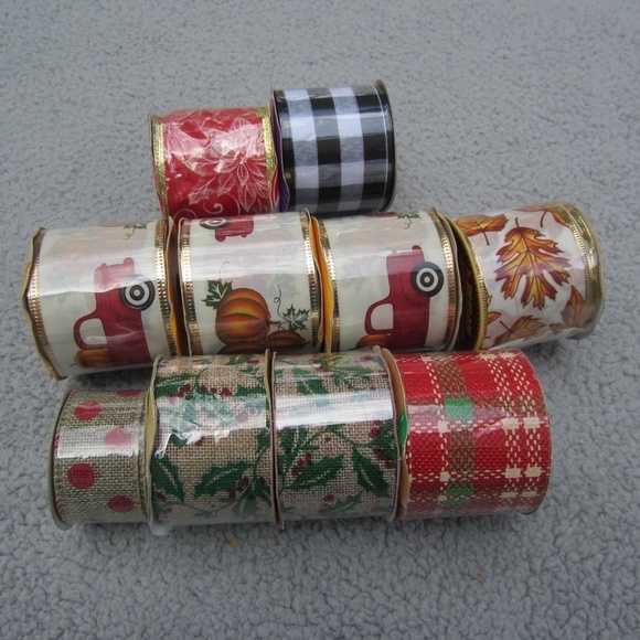 Christmas Ribbon Rolls Lot of 10 Crafts Holiday DIY Sewing Wrapping Gifts Bows N - Picture 2 of 15